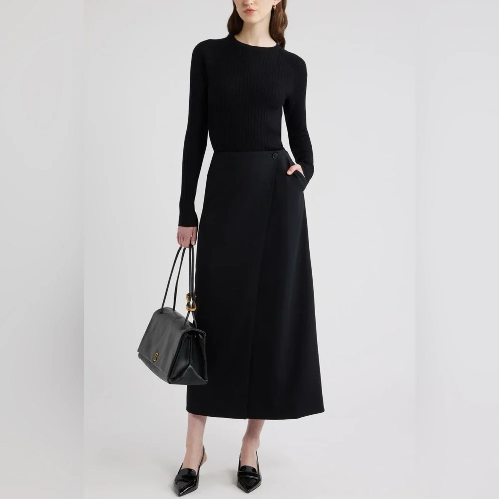 Nordstrom Black Wrap Maxi Skirt NWT - Picture 2 of 6